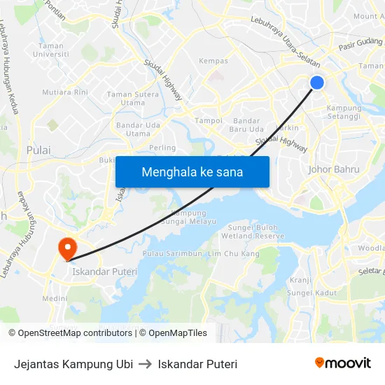 Jejantas Kampung Ubi to Iskandar Puteri map