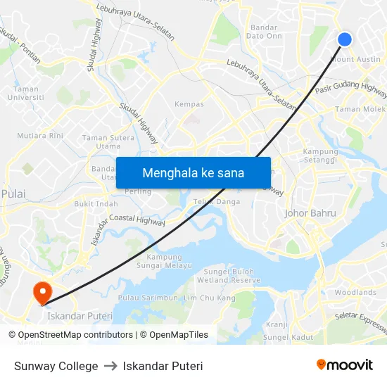 Sunway College to Iskandar Puteri map