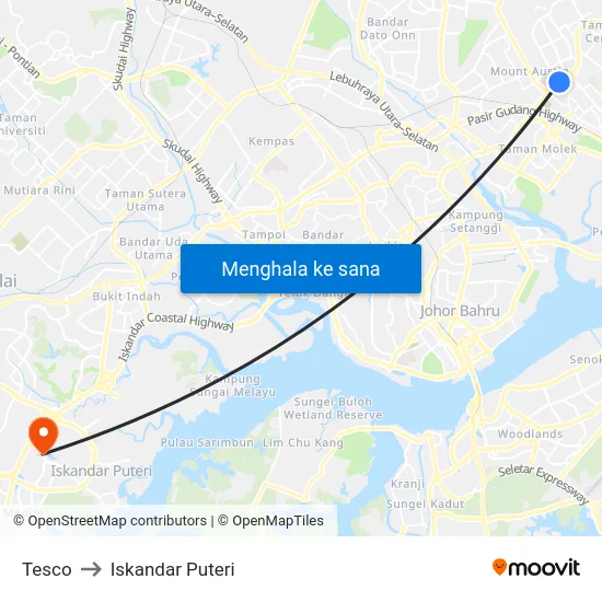 Tesco to Iskandar Puteri map