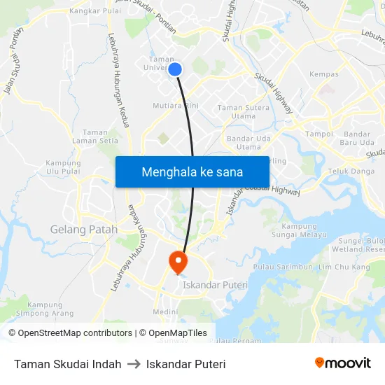 Taman Skudai Indah to Iskandar Puteri map