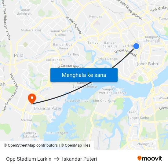 Opp Stadium Larkin to Iskandar Puteri map