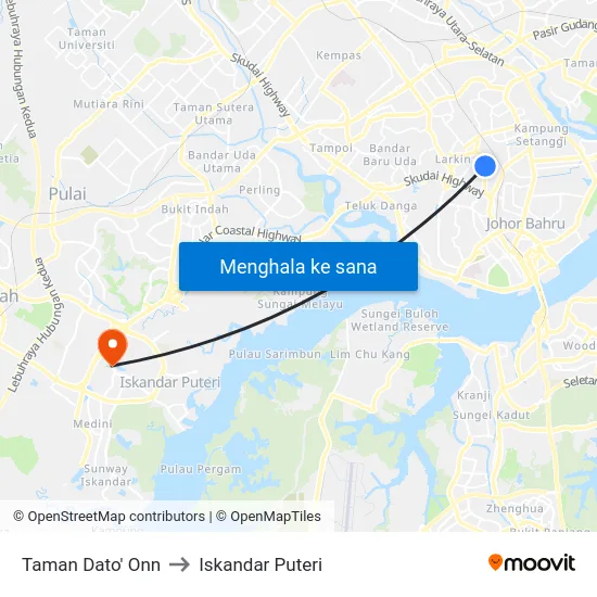 Taman Dato' Onn to Iskandar Puteri map