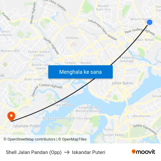 Shell Jalan Pandan (Opp) to Iskandar Puteri map