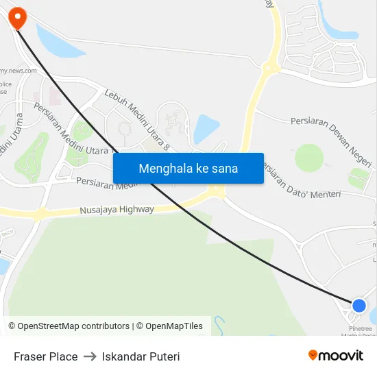 Fraser Place to Iskandar Puteri map