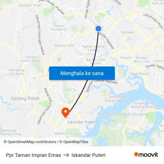 Ppr Taman Impian Emas to Iskandar Puteri map