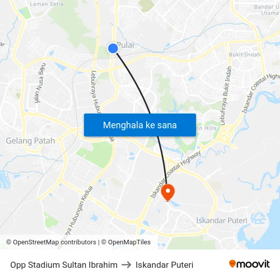 Opp Stadium Sultan Ibrahim to Iskandar Puteri map
