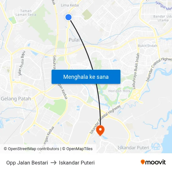 Opp Jalan Bestari to Iskandar Puteri map