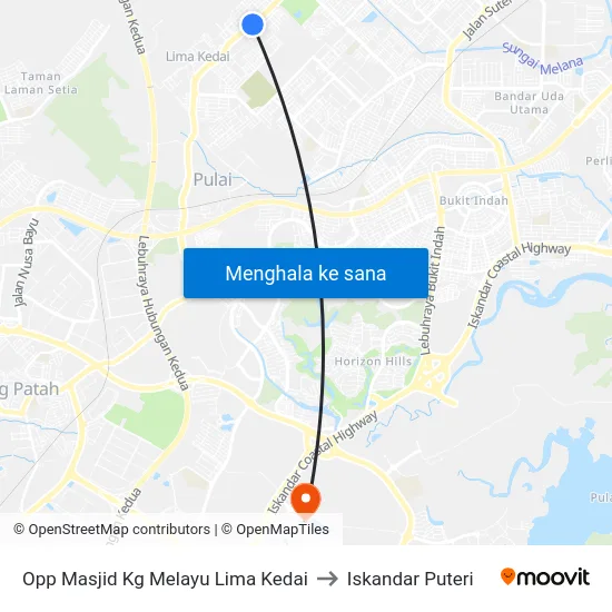 Opp Masjid Kg Melayu Lima Kedai to Iskandar Puteri map