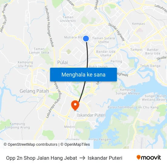 Opp 2n Shop Jalan Hang Jebat to Iskandar Puteri map