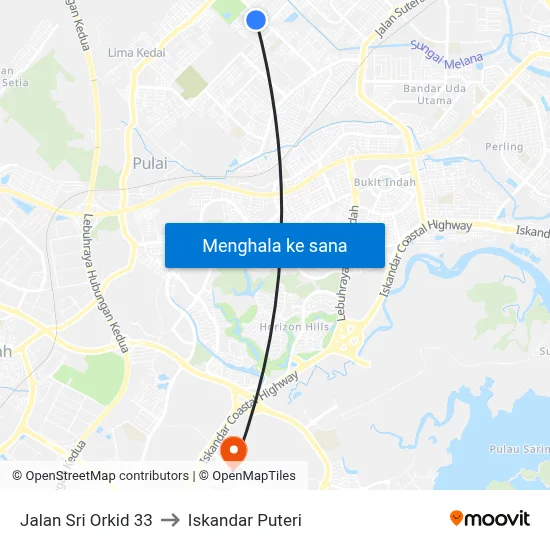 Jalan Sri Orkid 33 to Iskandar Puteri map