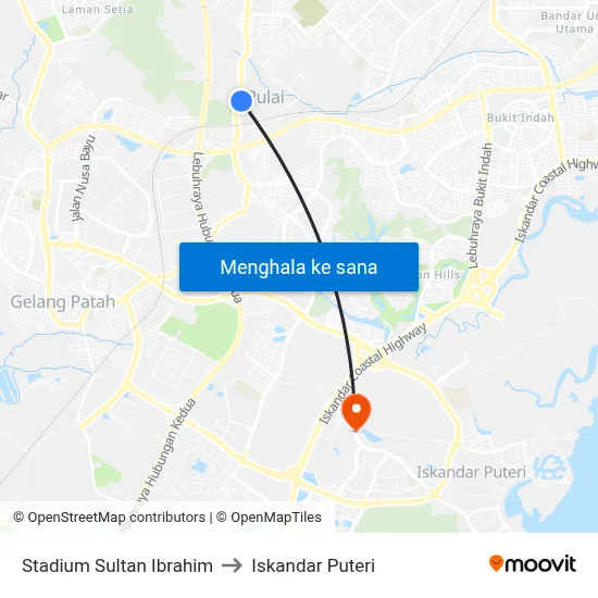 Stadium Sultan Ibrahim to Iskandar Puteri map