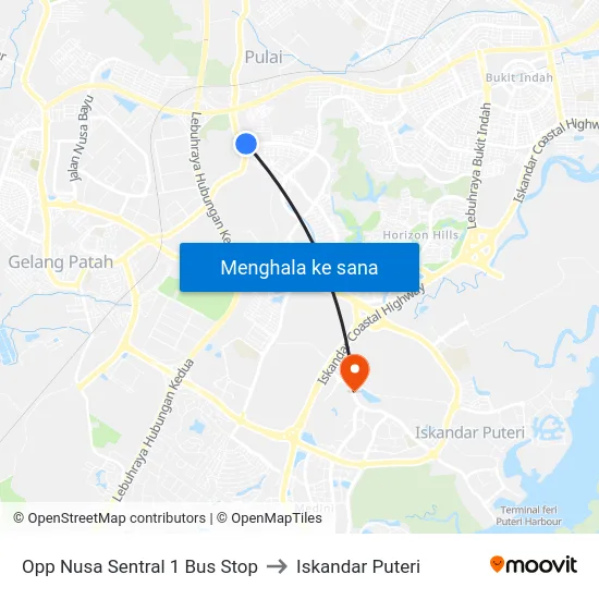 Opp Nusa Sentral 1 Bus Stop to Iskandar Puteri map