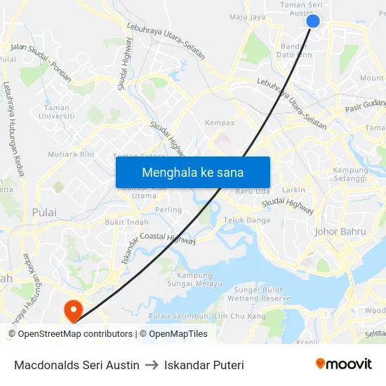 Macdonalds Seri Austin to Iskandar Puteri map