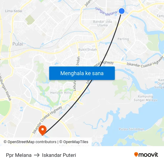 Ppr Melana to Iskandar Puteri map