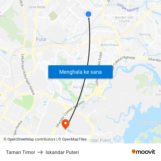 Taman Timor to Iskandar Puteri map