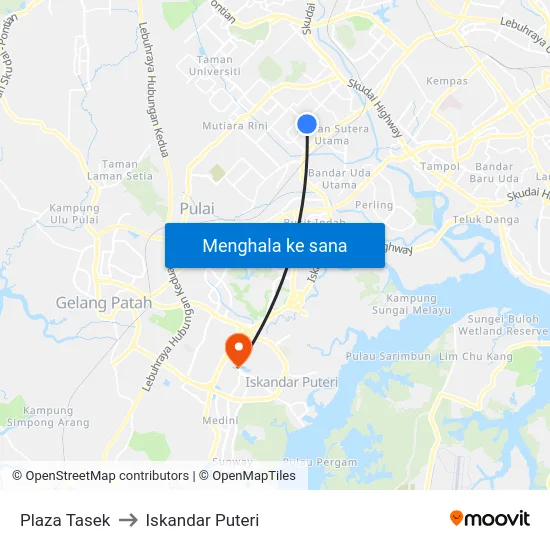 Plaza Tasek to Iskandar Puteri map
