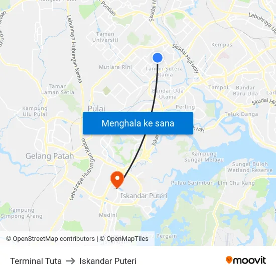 Terminal Tuta to Iskandar Puteri map
