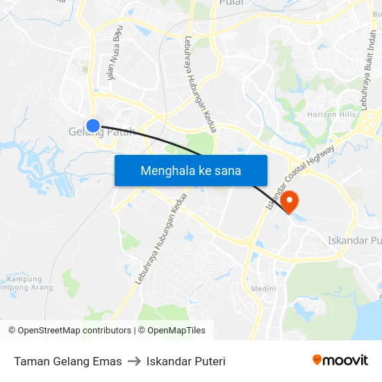 Taman Gelang Emas to Iskandar Puteri map