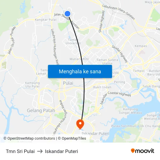 Tmn Sri Pulai to Iskandar Puteri map