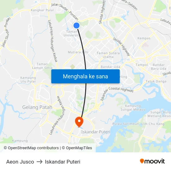 Aeon Jusco to Iskandar Puteri map