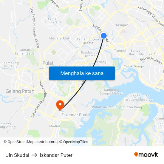 Jln Skudai to Iskandar Puteri map