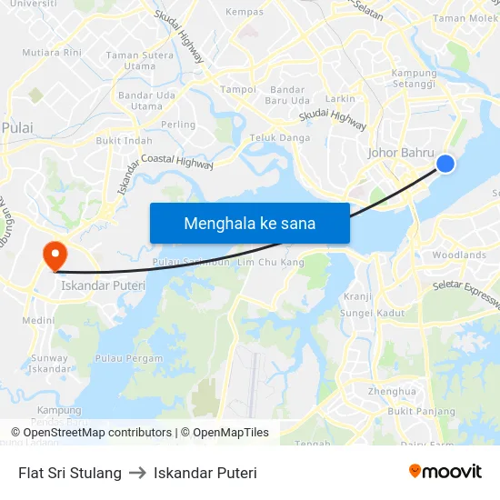 Flat Sri Stulang to Iskandar Puteri map