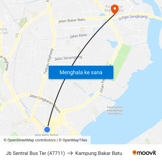 Jb Sentral Bus Ter (47711) to Kampung Bakar Batu map