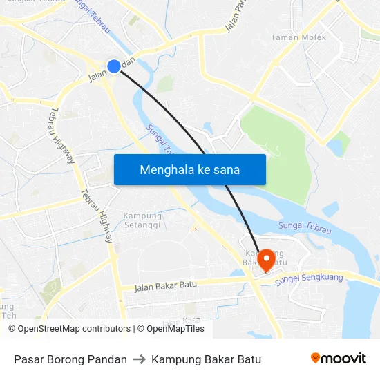 Pasar Borong Pandan to Kampung Bakar Batu map