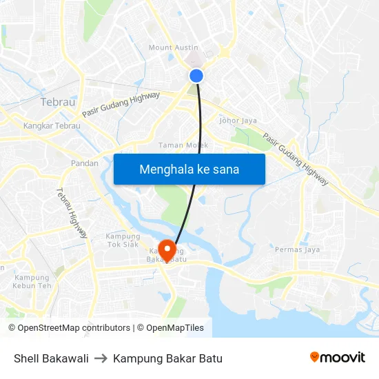 Shell Bakawali to Kampung Bakar Batu map