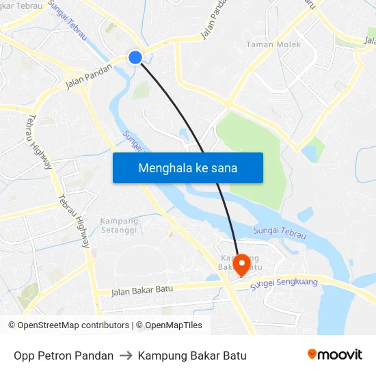 Opp Petron Pandan to Kampung Bakar Batu map