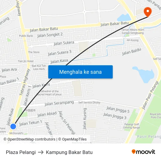 Plaza Pelangi to Kampung Bakar Batu map