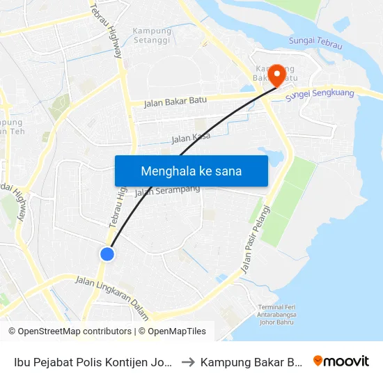 Ibu Pejabat Polis Kontijen Johor to Kampung Bakar Batu map
