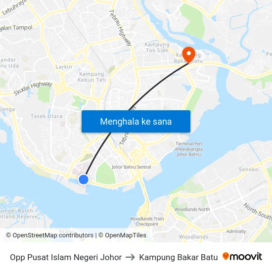 Opp Pusat Islam Negeri Johor to Kampung Bakar Batu map