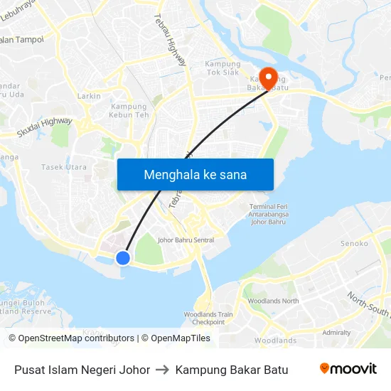 Pusat Islam Negeri Johor to Kampung Bakar Batu map
