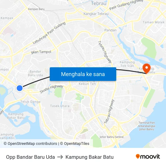 Opp Bandar Baru Uda to Kampung Bakar Batu map