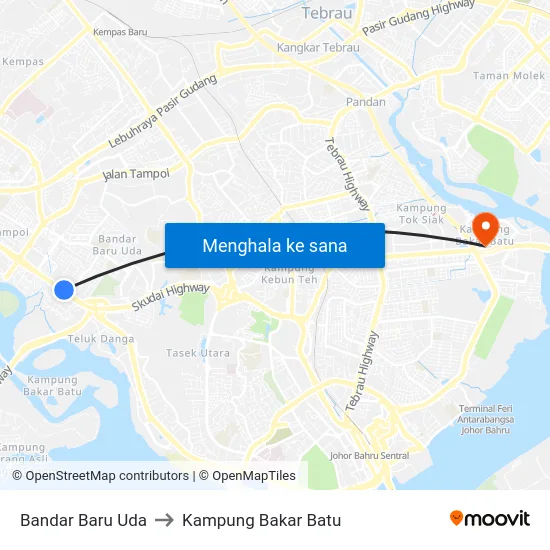 Bandar Baru Uda to Kampung Bakar Batu map