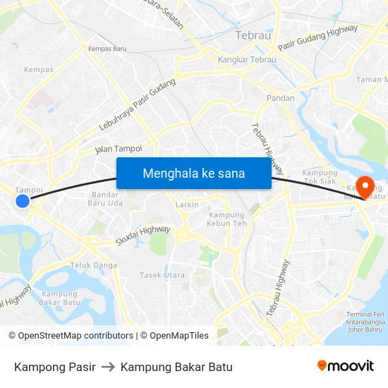 Kampong Pasir to Kampung Bakar Batu map