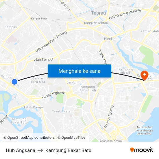 Hub Angsana to Kampung Bakar Batu map