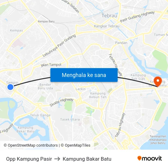 Opp Kampung Pasir to Kampung Bakar Batu map