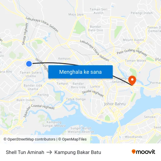 Shell Tun Aminah to Kampung Bakar Batu map