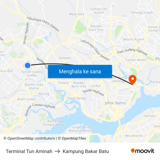 Terminal Tun Aminah to Kampung Bakar Batu map