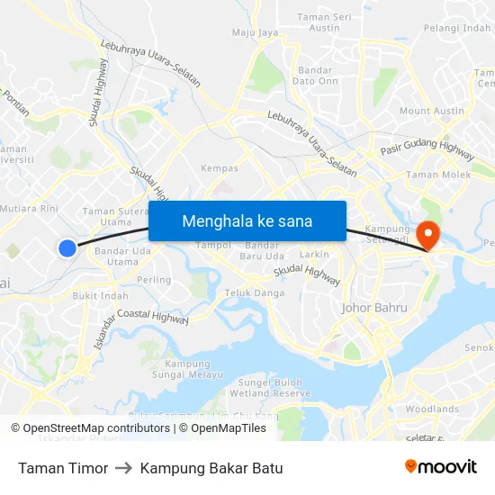 Taman Timor to Kampung Bakar Batu map