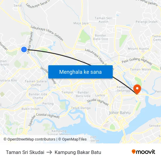 Taman Sri Skudai to Kampung Bakar Batu map