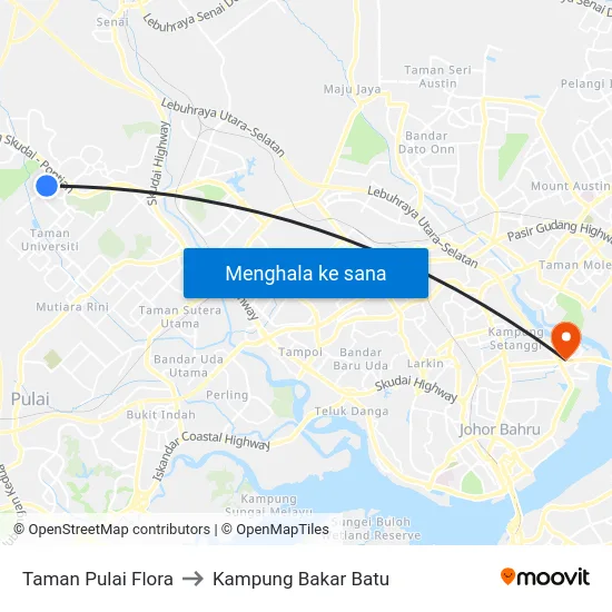 Taman Pulai Flora to Kampung Bakar Batu map