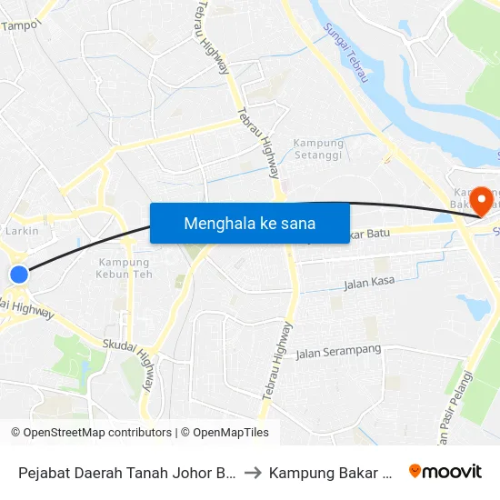 Pejabat Daerah Tanah Johor Bahru to Kampung Bakar Batu map