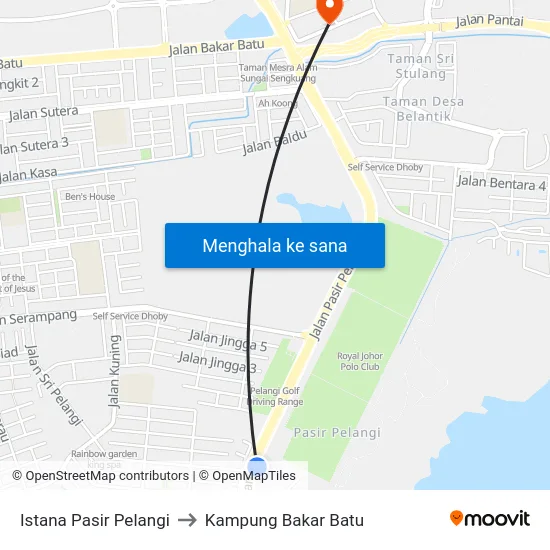 Istana Pasir Pelangi to Kampung Bakar Batu map