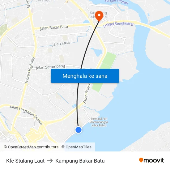 Kfc Stulang Laut to Kampung Bakar Batu map