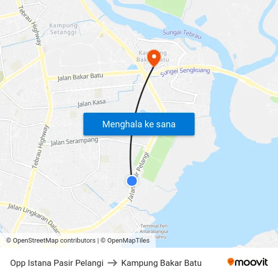 Opp Istana Pasir Pelangi to Kampung Bakar Batu map