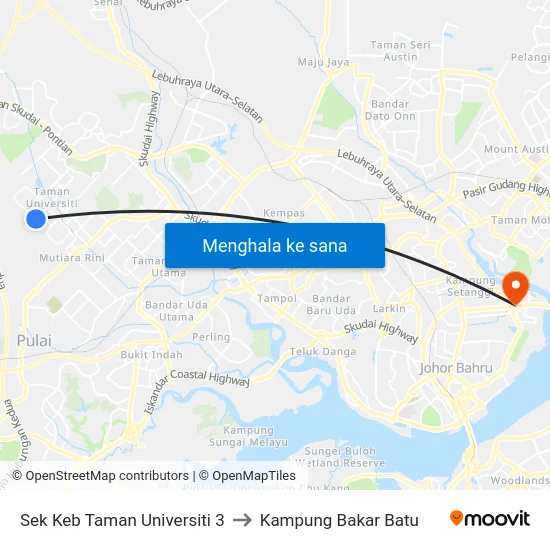 Sek Keb Taman Universiti 3 to Kampung Bakar Batu map