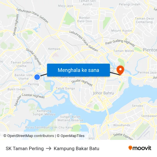 SK Taman Perling to Kampung Bakar Batu map